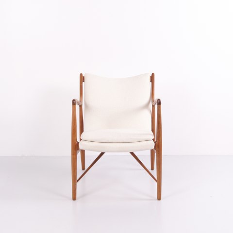 Finn Juhl Walnut Lounge Chair with Light Fabric from 1952