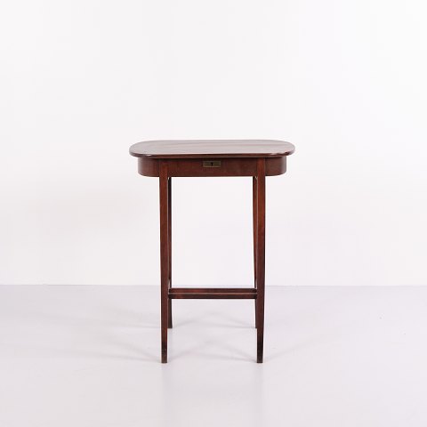 Mahogany Lamp Table or Sewing Table with Brass Lock and Tapered Legs from the 1920s