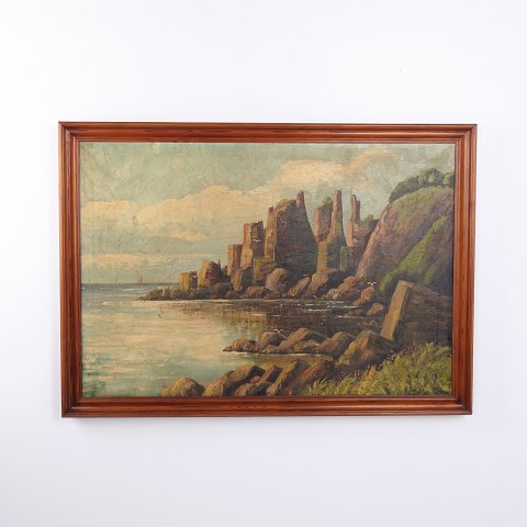 Oil Painting with Coastal Landscape, Rock Formations and Sea, circa 1920–1940