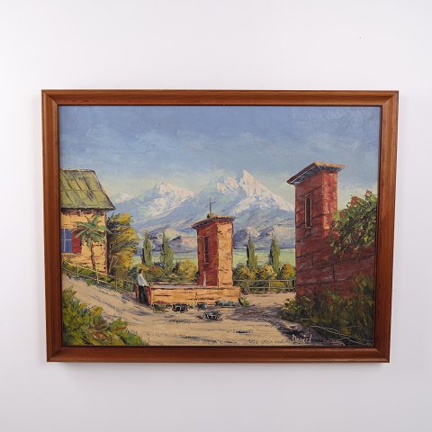Oil Painting with Southern Mountain Landscape, Signed Mogens Daniel, circa 1950–1970