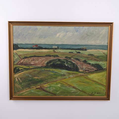 Oil Painting with Landscape, Fields and Farmhouses, circa 1940–1960