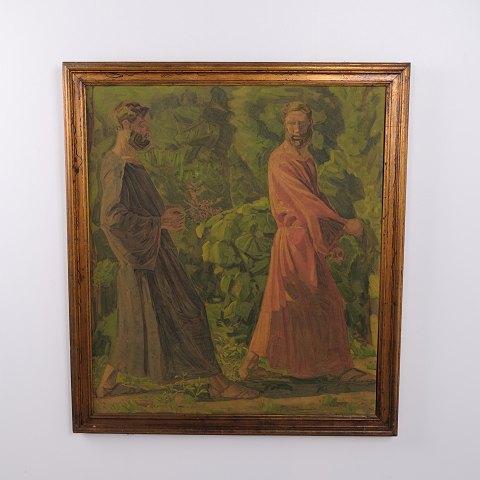 Oil Painting on Canvas with Two Men in Historical Clothing in a Forest Landscape, Signed, circa 1910–1930
