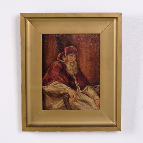 Portrait Painting on Wooden Panel of a Pope in Gilt Frame 30 x 25 cm