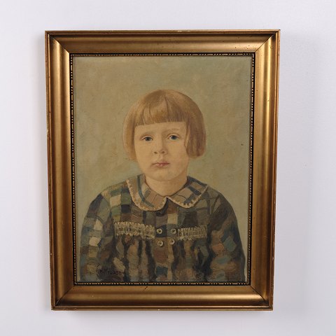 Portrait Painting on Canvas of a Girl in Gilt Frame 58.5 x 47 cm