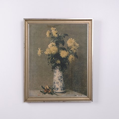 Floral Painting on Canvas with Flowers in Vase in Gilt Frame 62 x 51.5 cm
