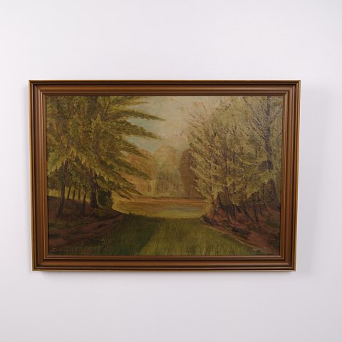 Oil Painting on Canvas with Forest Path and Clearing in Gilt Frame 57 x 79 cm