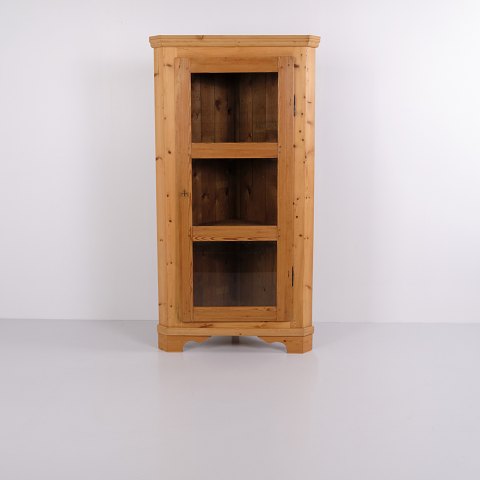 Antique Pine Corner Cabinet with Glass Door, 1890s