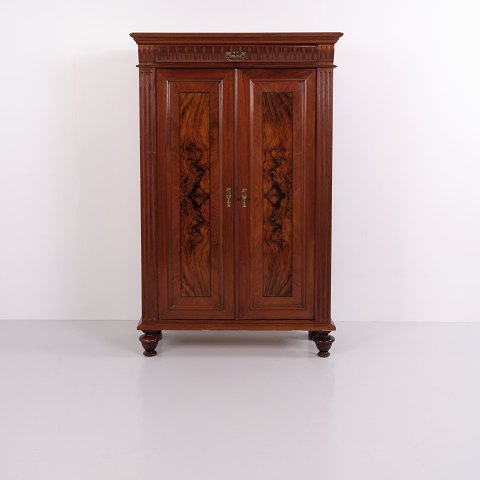 Large Antique Hand-Polished Walnut Cabinet with Carved Details, 1880s