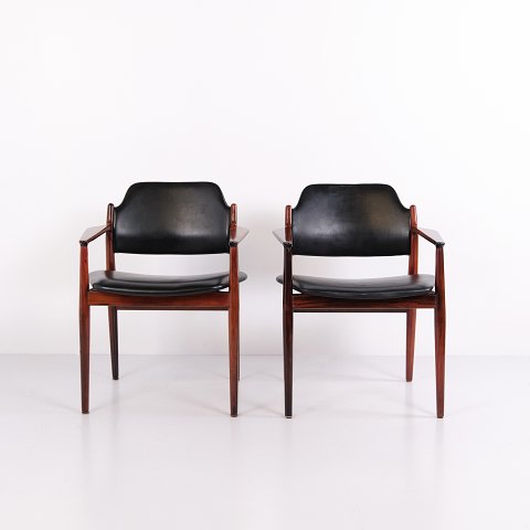 Pair of Arne Vodder Model 62A Rosewood and Black Leather Armchairs by Sibast Furniture, 1960s
