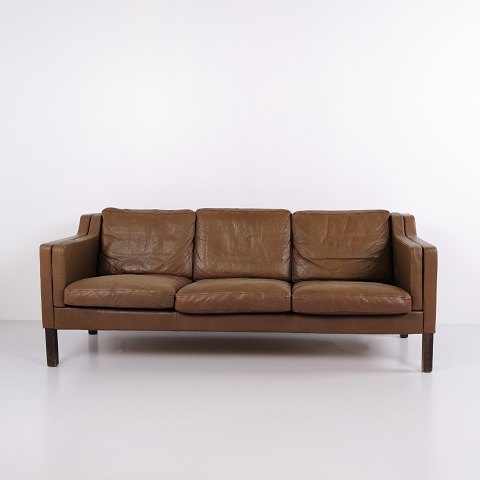 Stouby Three-Seater Sofa in Brown Leather, Danish Design, 1960s