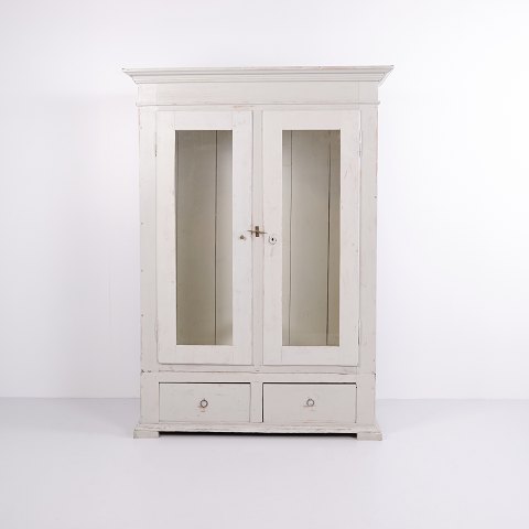 Grey-Painted Display Cabinet with Drawers, 1890