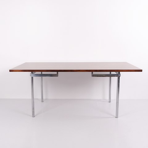 Hans J. Wegner AT-318 Rosewood Dining Table with Brushed Steel Legs by Andreas Tuck, 1960s