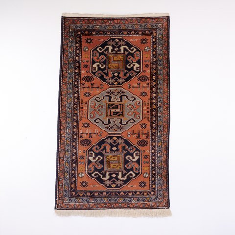 Caucasian Inspired Oriental Rug with Geometric Medallions 190 x 109 cm