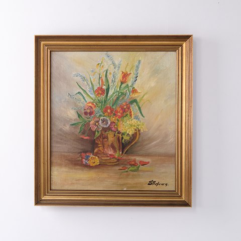 Flower Painting with Bouquet in a Gilt Frame Signed 1920