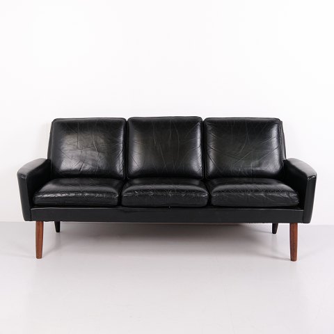 Vintage Three Seater Sofa in Black Leather Danish Design from the 1960s