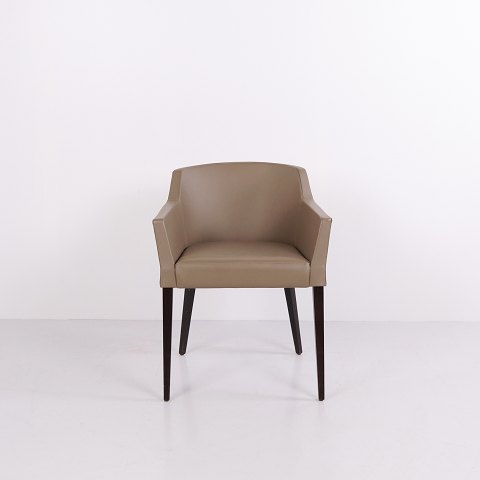 Armchair in Beige Faux Leather and Dark Wood
