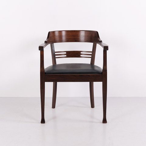 Art Nouveau Armchair in Dark Wood with Black Upholstery Early 20th Century
