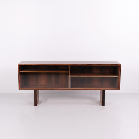 Ib Kofod-Larsen Low Rosewood Sideboard / Shelving Unit with Glass Doors for Faarup Møbelfabrik