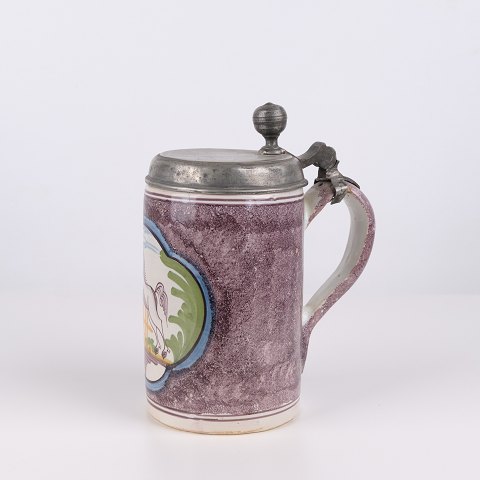 Large Kellinghusen Faience Tankard with Leaping Horse and Pewter Lid 1790–1810 by Lubbert Diedrich Bahlmann