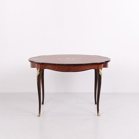 Mahogany Salon Table / Side Table with Marquetry and Bronze Ornaments 1920s