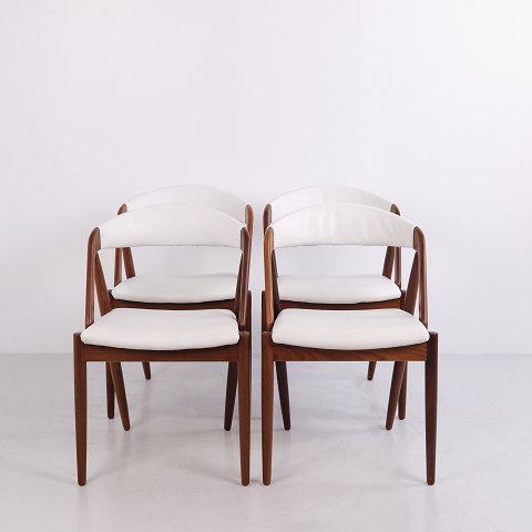 Set of 4 Kai Kristiansen Model 31 Chairs in Teak and White Leather 1960s