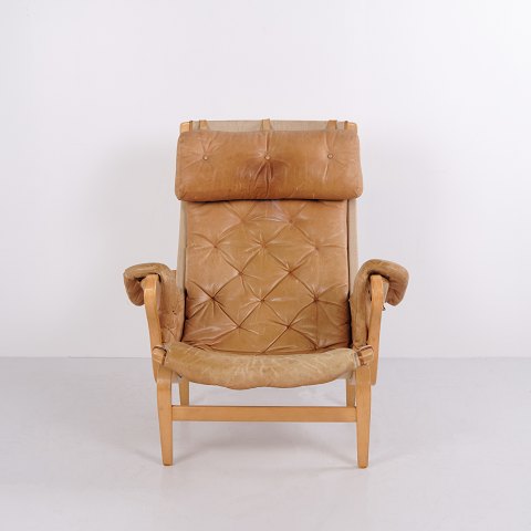 Bruno Mathsson Pernilla 69 Lounge Chair in Beech, Leather and Canvas for Dux