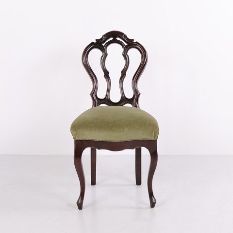 Antique Rococo Revival Chair in Dark Wood with Green Upholstery circa 1860–1880