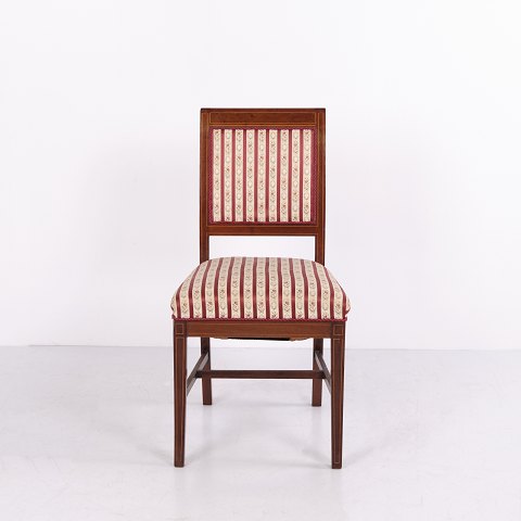 Antique Neoclassical Mahogany Chair with Inlay and Striped Upholstery circa 1900–1910