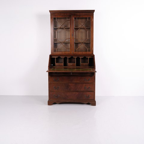 Antique Mahogany Bureau Bookcase with Glazed Cabinet and Writing Flap circa 1920s–1940s