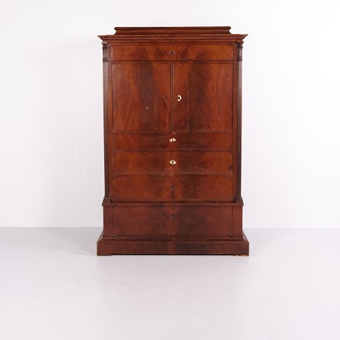 Antique Tall Cabinet with Doors and Drawers 19th Century