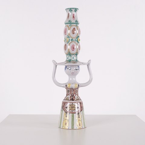 Bjørn Wiinblad Figure Candlestick Model L12 in Polychrome Glazed Earthenware 1974