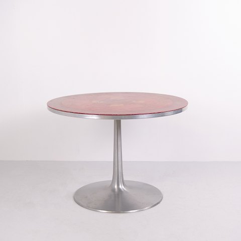 Bjørn Wiinblad Vintage Round Dining Table with Decorative Top and Aluminium Pedestal 1960s