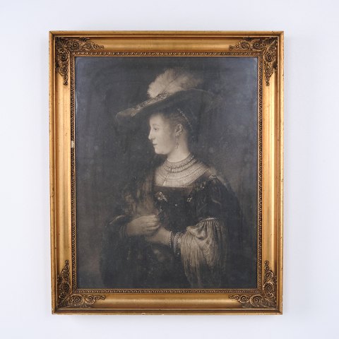 Vintage Portrait Print of a Woman with Feathered Hat 59 x 48 cm