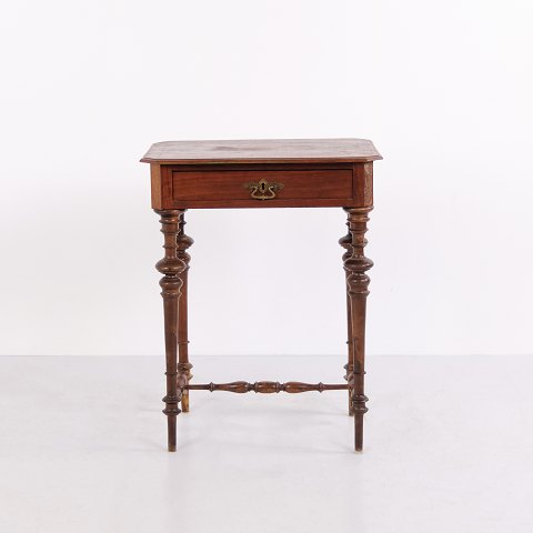 Small Antique Side Table with Drawer and Turned Legs 19th Century