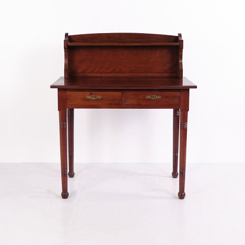 Antique Mahogany Writing Desk with Gallery and Two Drawers 19th Century