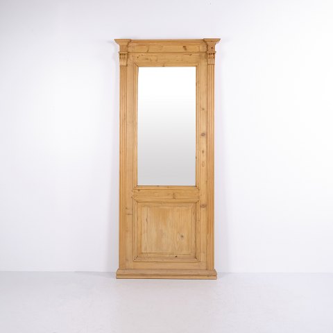Antique Pine Wall Mirror with Pilasters and Architectural Frame 19th Century 195 x 78 cm