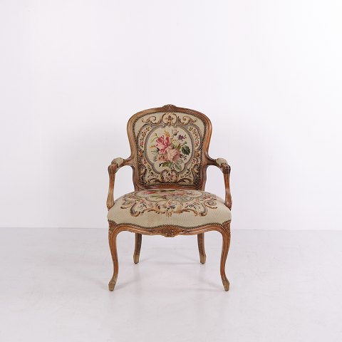 Antique Louis XV Style Armchair with Floral Tapestry Upholstery circa 1880–1910