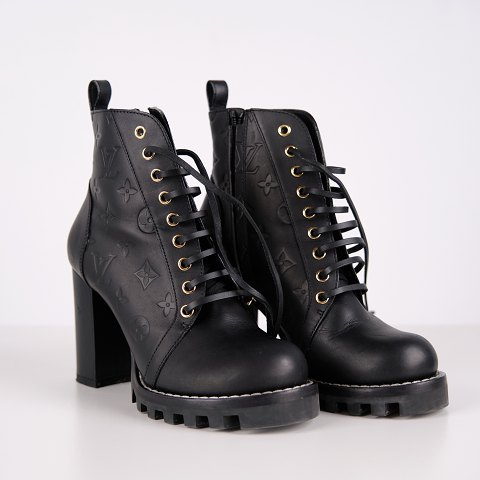 Louis Vuitton Star Trail Ankle Boots in Black Calfskin with Monogram Size 38