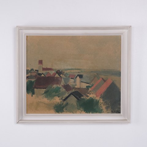 Søren Hjorth-Nielsen Painting From Vesterø on Læsø Signed HN 1955 45 x 52 cm