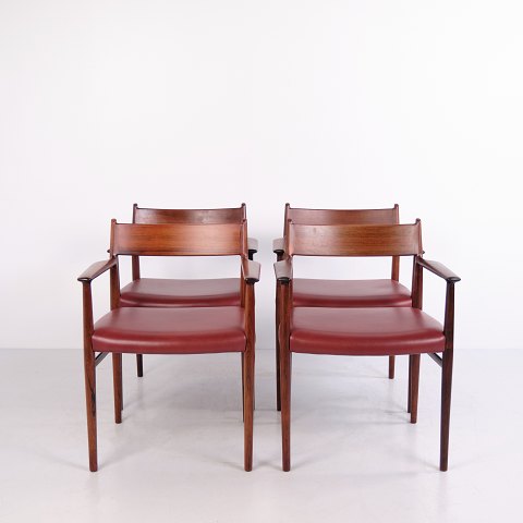 Set of Four Arne Vodder Model 418 B Rosewood Armchairs with Burgundy Leather Sibast 1960s