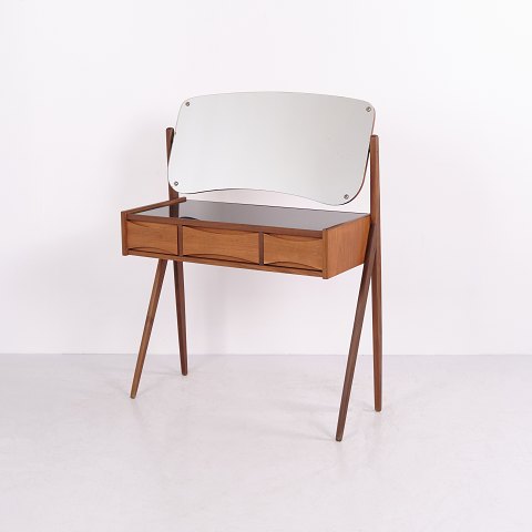 Teak Dressing Table with Black Glass by Ølholm Møbelfabrik 1960s Attributed to Arne Vodder