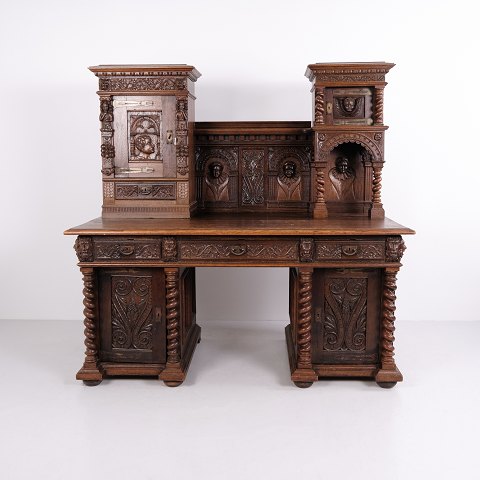 Monumental Renaissance Revival Desk with Carved Superstructure circa 1880–1900