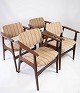 Set of four dining chairs in teak, model "lene" and upholstered with striped 
fabric. Designed by Arne Vodder from the 1960s.
5000m2 showroom.