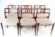 Et sæt af seks spisestuestole, model 79, designet af N.O. Møller i 1966 og 
fremstillet af J.L. 
5000m2 udstilling.