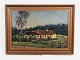 Oil painting with farm house and gold frame from around 1926. 5000m2 exhibition
Great condition
