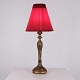 Table Lamp in Gilded Wood with Carvings and Original Red Lampshade from the 1940s
