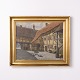 Signed Painting on Canvas with Farm and Chickens Motif in Gilt Frame from the 1940s