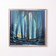 Painting on Canvas with Modern Motif in Blue Tones from the 1980s
