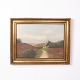 Painting on Canvas Depicting a Path Leading to a Farmhouse and Landscape with Gilt Frame from the 1940s