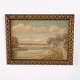 Landscape Painting on Canvas with Farmhouse and Country Road in Gilt Frame Signed